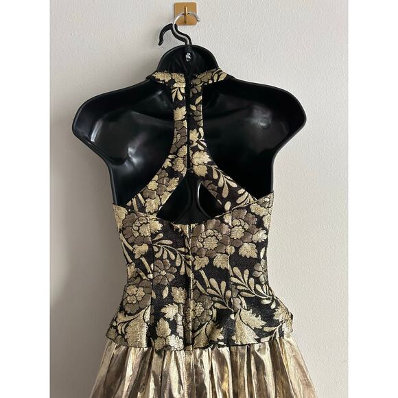 Vintage 80s Gunne Sax Metallic Brocade Halter Ball Gown Holiday Formal Size 3/4 - Picture 6 of 11